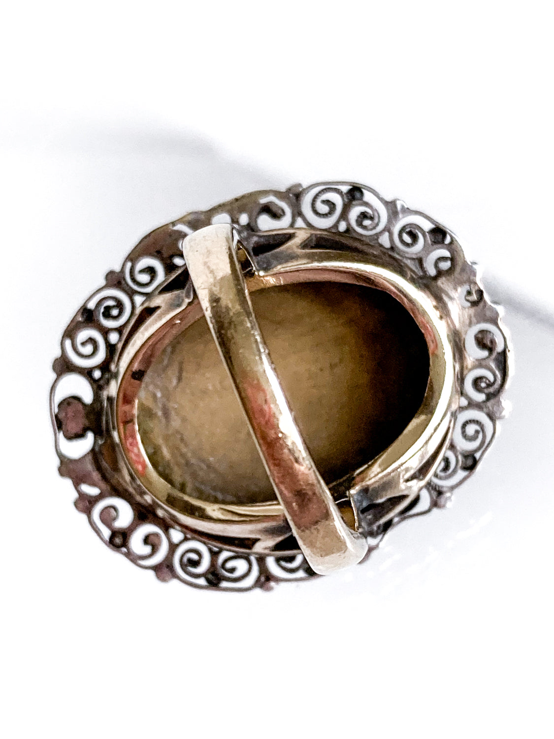 Antique Victorian Gold Sterling Silver Filigree Lava Stone Cameo RingBack 3