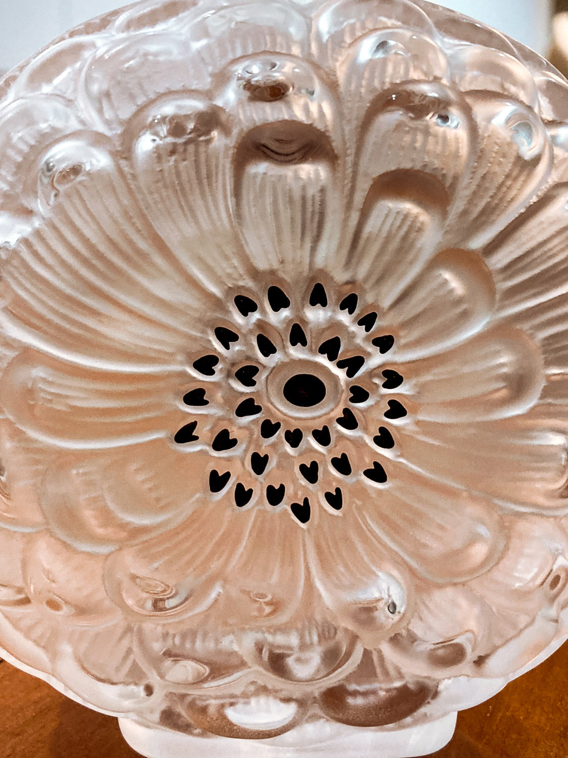 Vintage Large Lalique Dahlia Flower Frosted Crystal Scent Perfume Bottle Close Up enameling