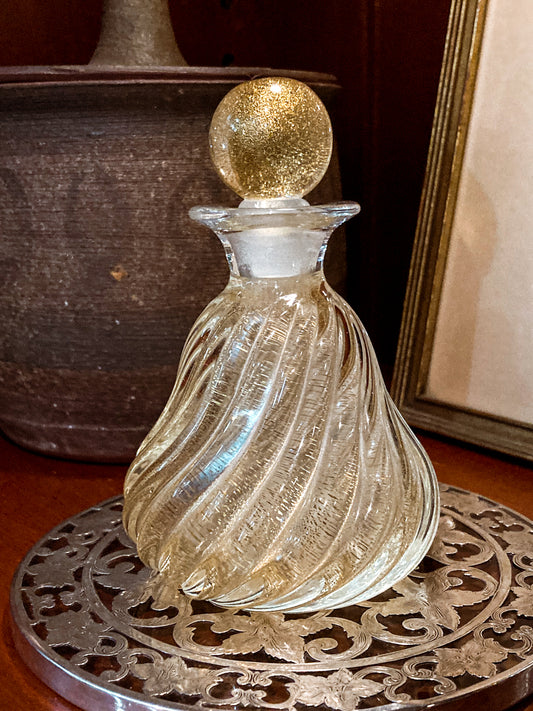 Vintage Murano Italian Hand Blown Mesmerizing Gold Fleck Glass Scent Bottle