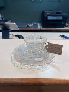 Vintage 1930's Glass Dessert Set Wildflower Clear Cambridge USA Set/4