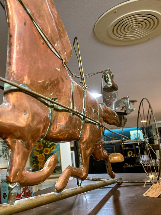 19th Century Style Reproduction Copper Horse Sulky Jockey Weathervane