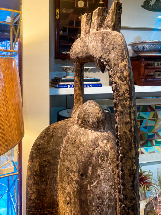 20th Century Hand Carved Senufo Sejen African Hornbill Wooden Sculpture