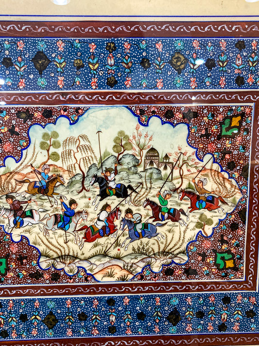20th Century Original Hand-Painted Faux Ivory Framed Persian Miniature Painting