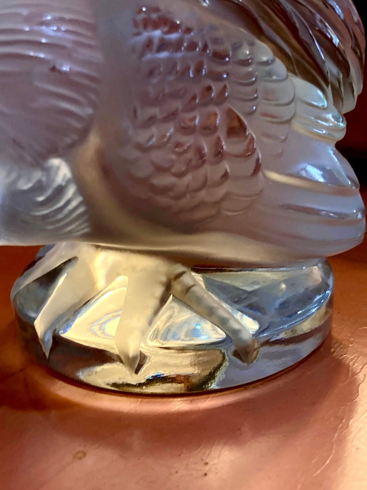 20th Century Lalique Frosted Clear Crystal Rooster Figurine Sculpture