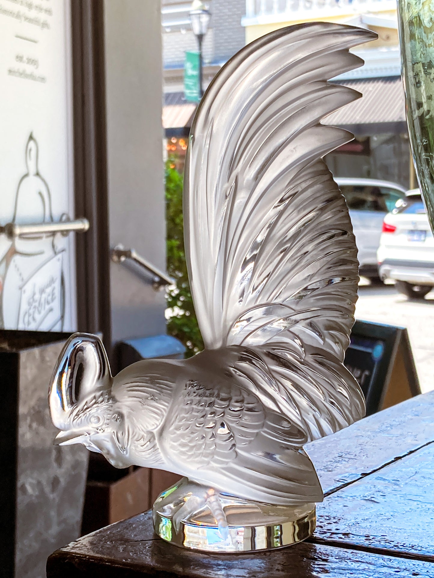 20th Century Lalique Frosted Clear Crystal Rooster Figurine Sculpture