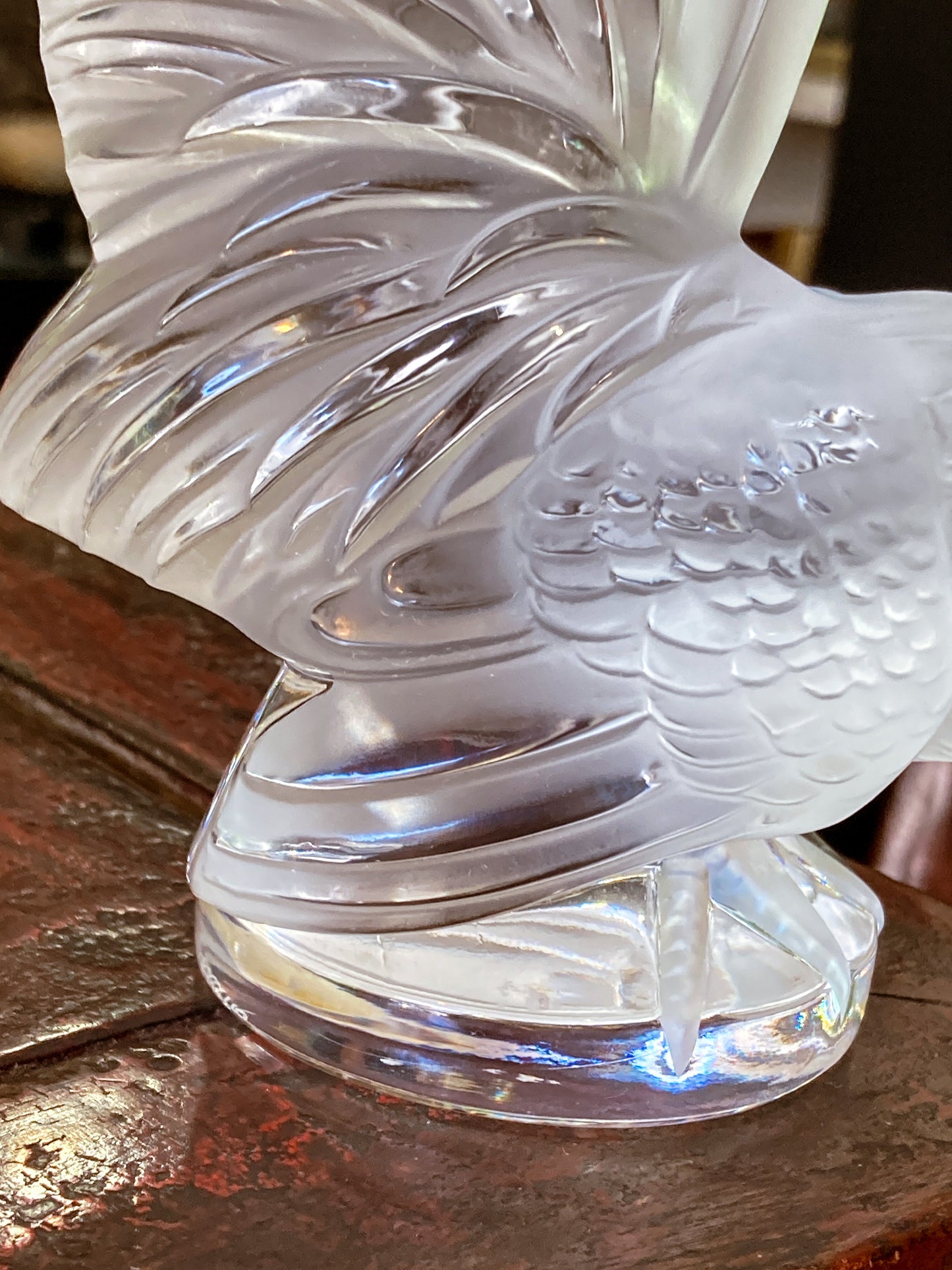 20th Century Lalique Frosted Clear Crystal Rooster Figurine Sculpture