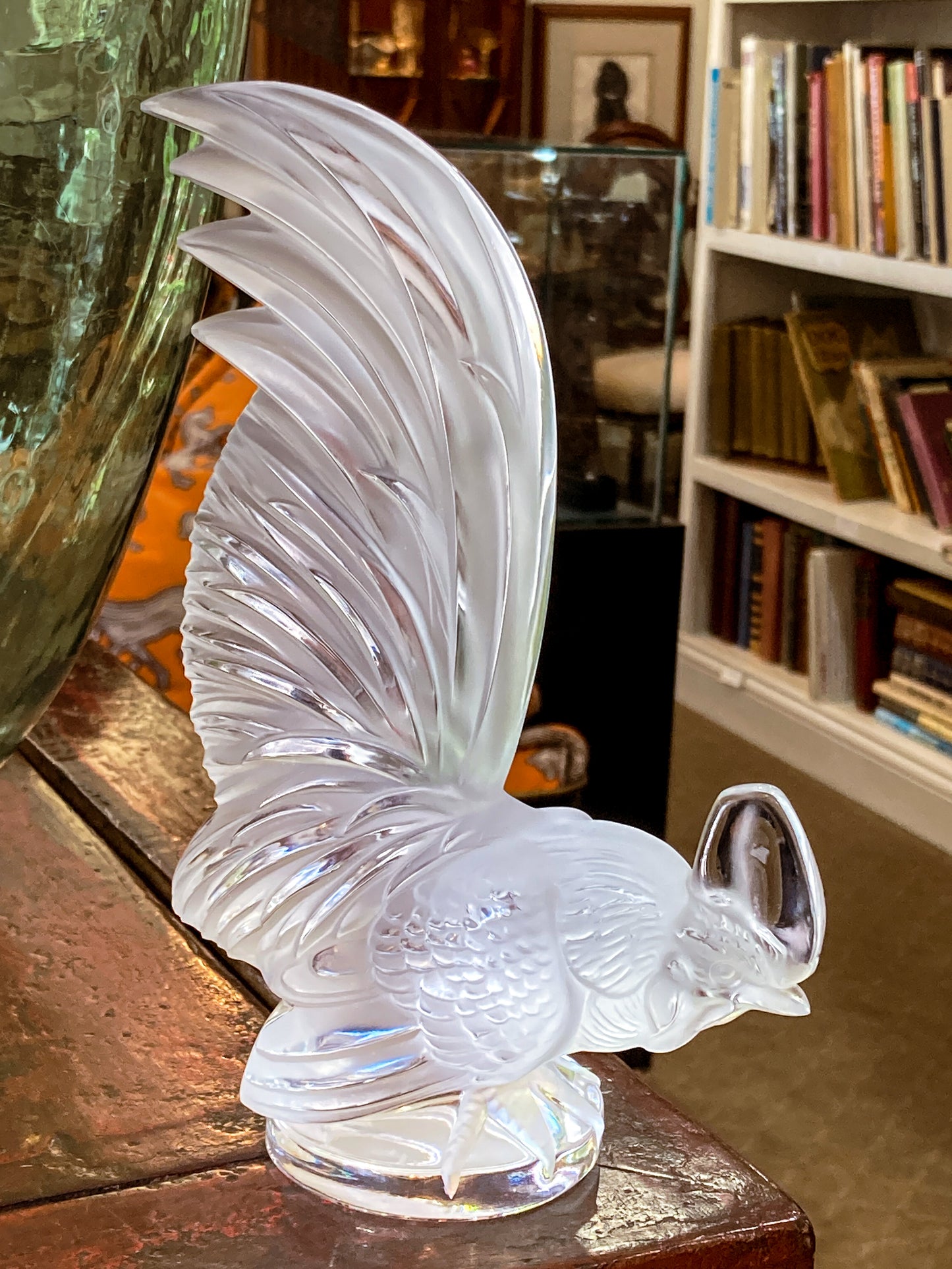 20th Century Lalique Frosted Clear Crystal Rooster Figurine Sculpture