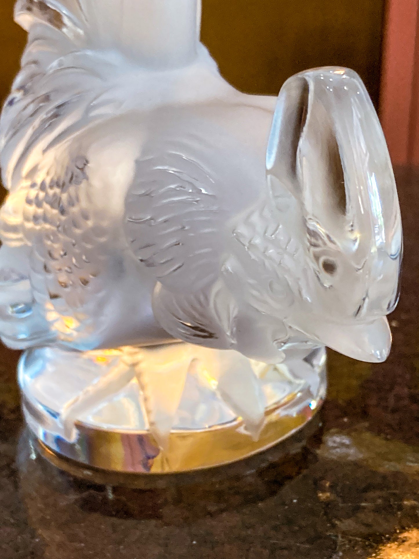 20th Century Lalique Frosted Clear Crystal Rooster Figurine Sculpture