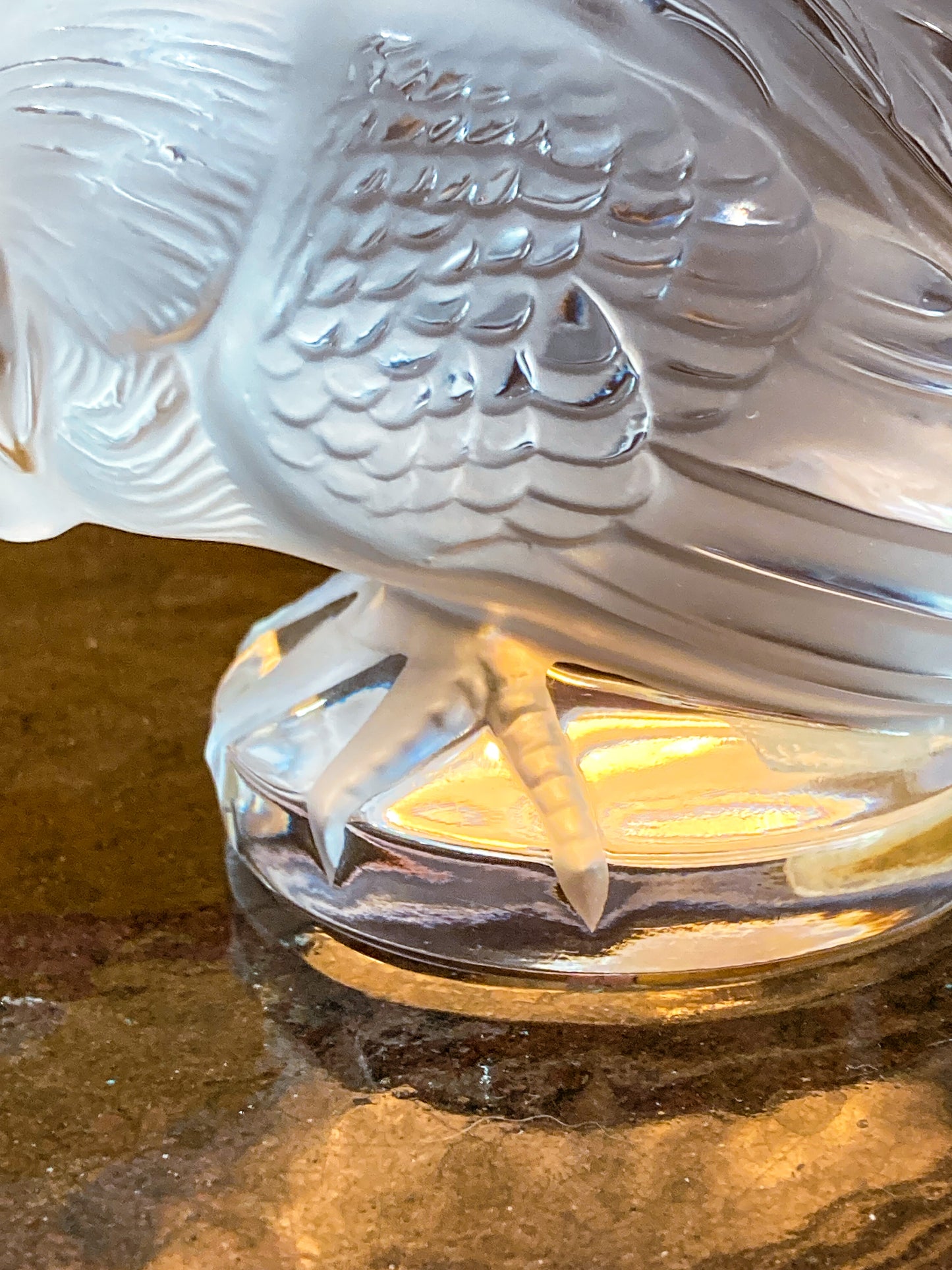 20th Century Lalique Frosted Clear Crystal Rooster Figurine Sculpture