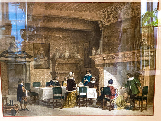 Antique 1845 Detailed 17th Century Interior Louis Haghe Framed Tinted Lithograph