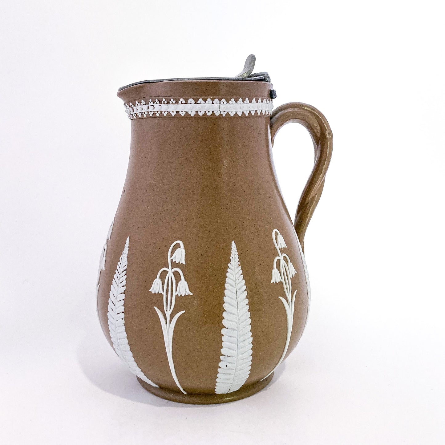 Antique 1850s Dudson Pottery English White Flora Tan Wedgwood Style Syrup Jug