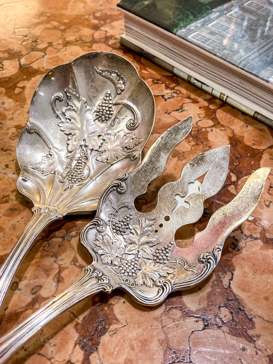 Antique 1906 American Silver Co. "Moselle" Silver Plated Fork Spoon Salad Set