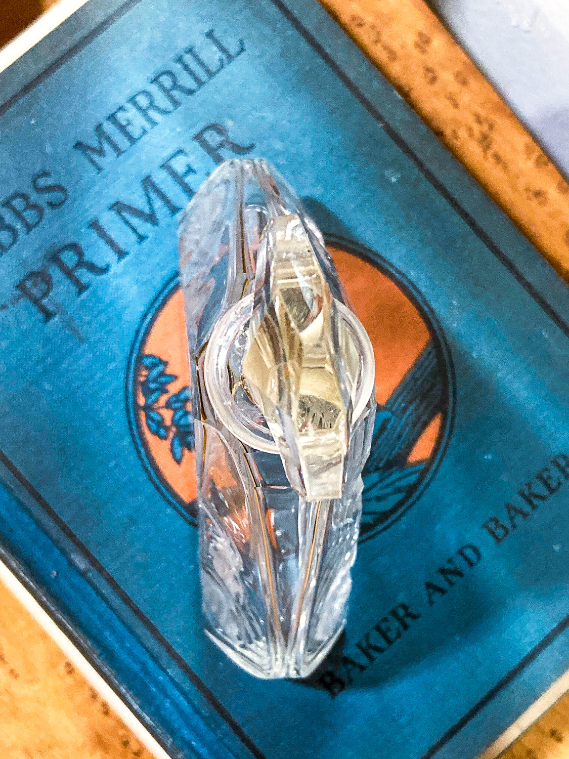 Antique 1920s Czech Clear Glass Floral Triangular Lybis Luxor Perfume Bottle