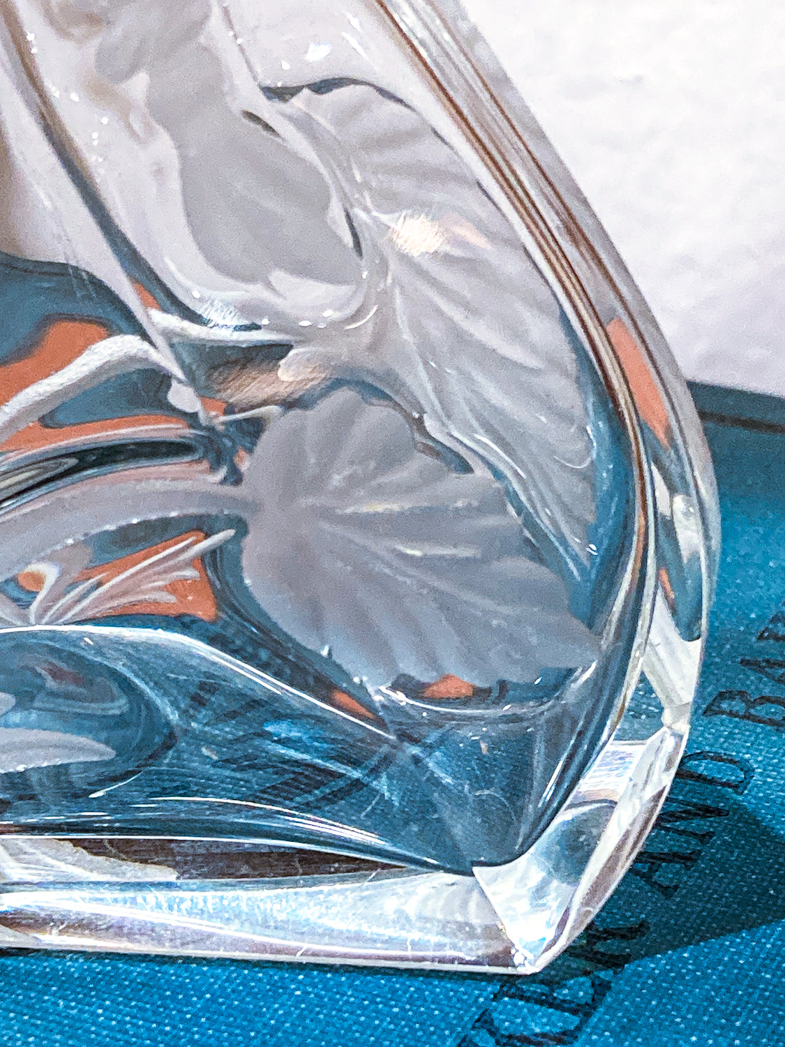 Antique 1920s Czech Clear Glass Floral Triangular Lybis Luxor Perfume Bottle