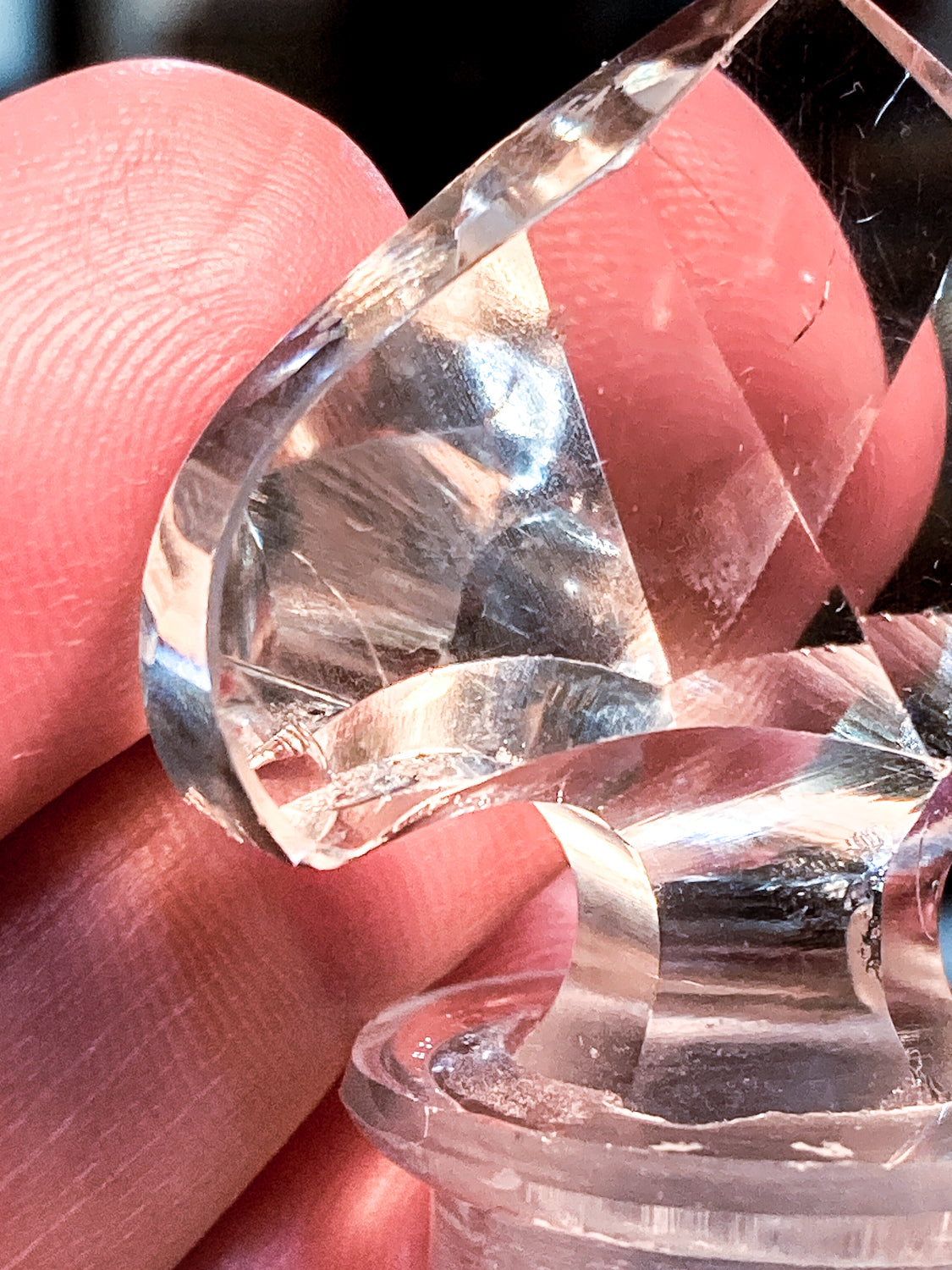 Antique 1920s Czech Clear Glass Floral Triangular Lybis Luxor Perfume Bottle