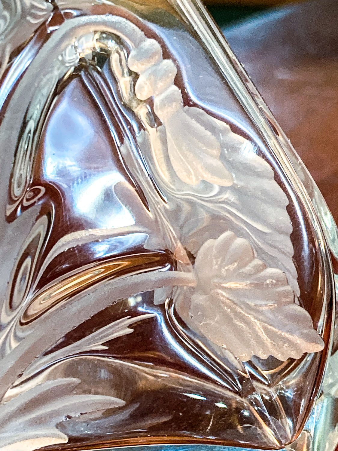 Antique 1920s Czech Clear Glass Floral Triangular Lybis Luxor Perfume Bottle