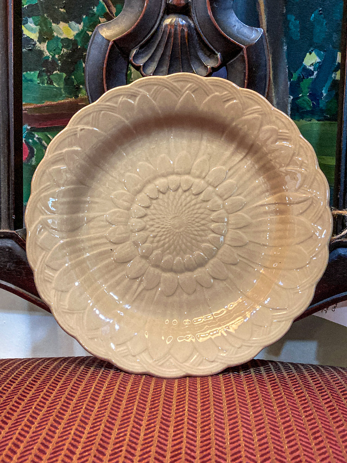 Antique 19th Century Wedgwood Caneware Beige Sunflower Plate