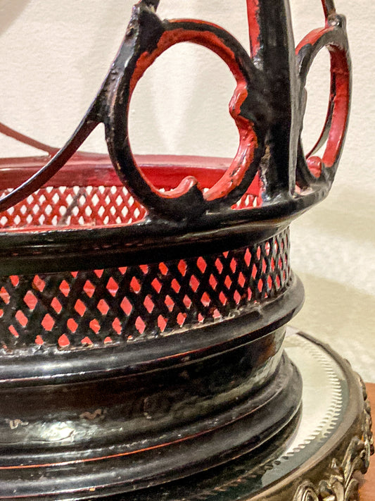 Antique 19th Century Burmese Pan Duang Red Black Lacquer Basket