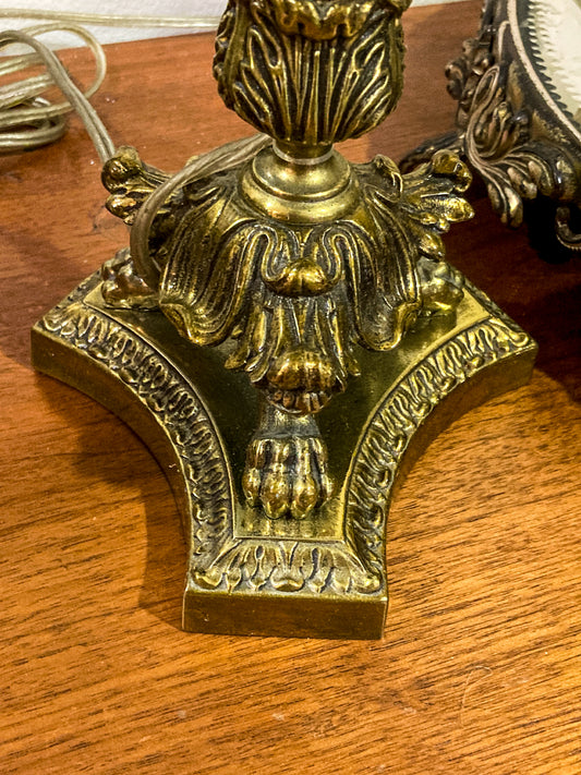 Pair Antique 19th Century French Gilt Bronze Candlestick Converted Table Lamps