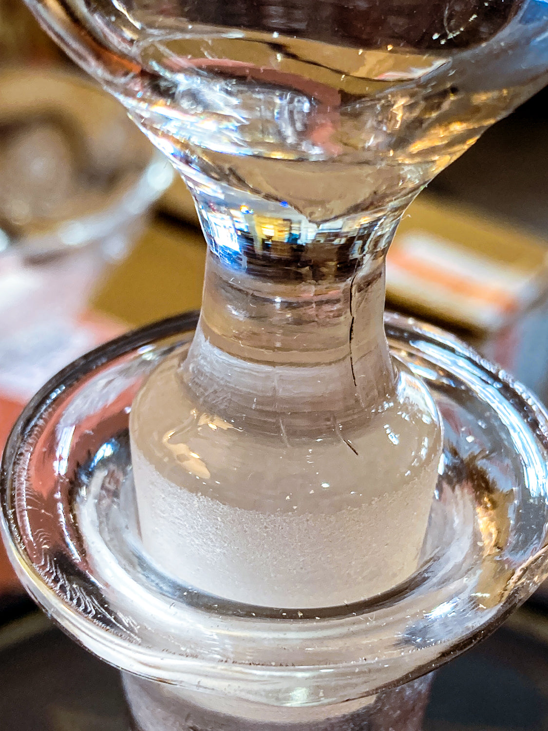 Antique 19th Century Hand Blown Etched Rounded Clear Glass Decanter