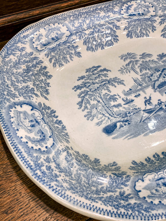 Antique Blue & White English Transferware Albion Porcelain Serving Platter Tray
