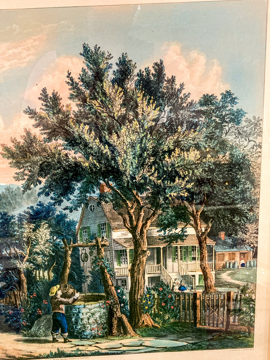 Antique Currier & Ives Frances Flora Palmer Old Oaken Bucket Framed Lithograph