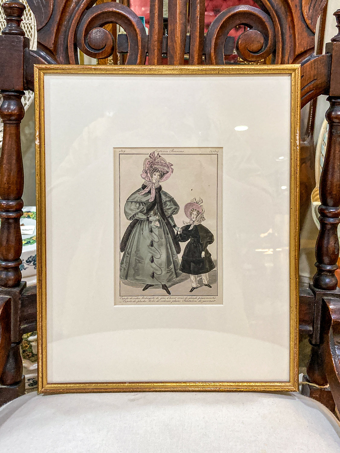 Framed Antique French 19th Century 1829 Parisian Fashion Plate Print