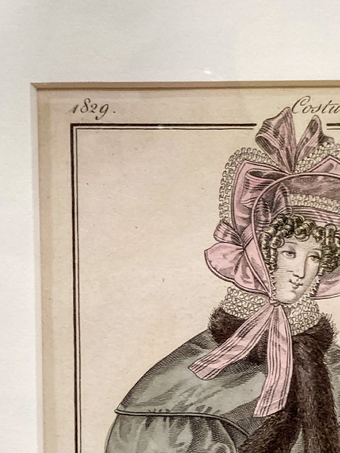 Framed Antique French 19th Century 1829 Parisian Fashion Plate Print