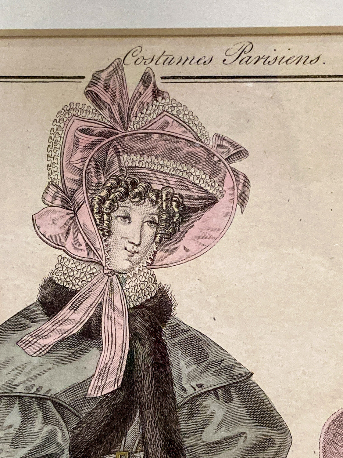 Framed Antique French 19th Century 1829 Parisian Fashion Plate Print