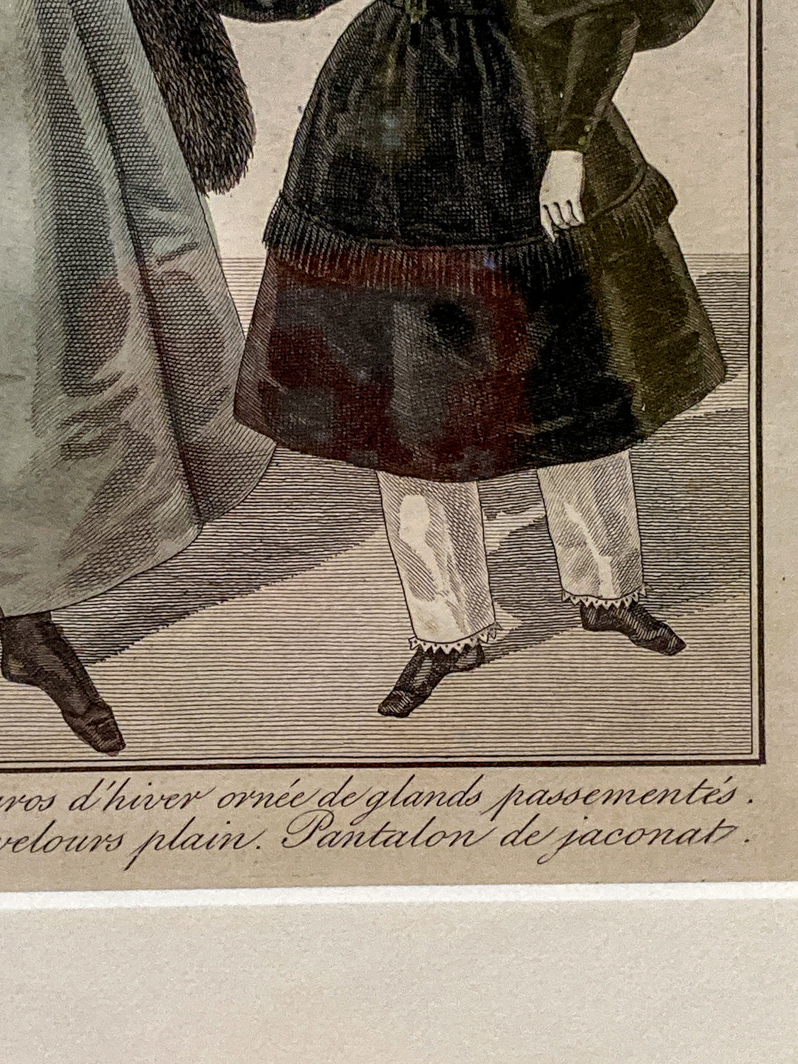 Framed Antique French 19th Century 1829 Parisian Fashion Plate Print