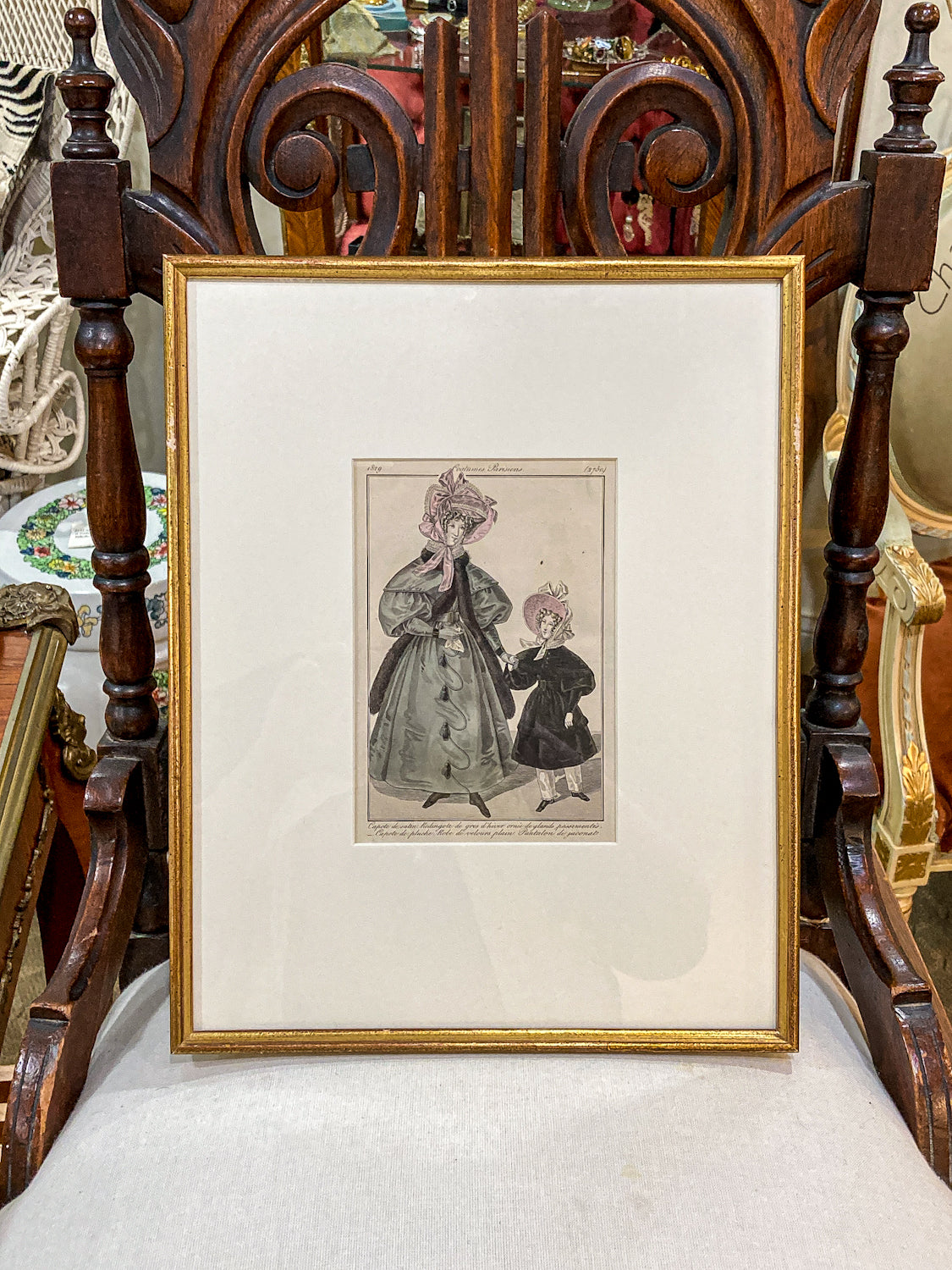 Framed Antique French 19th Century 1829 Parisian Fashion Plate Print