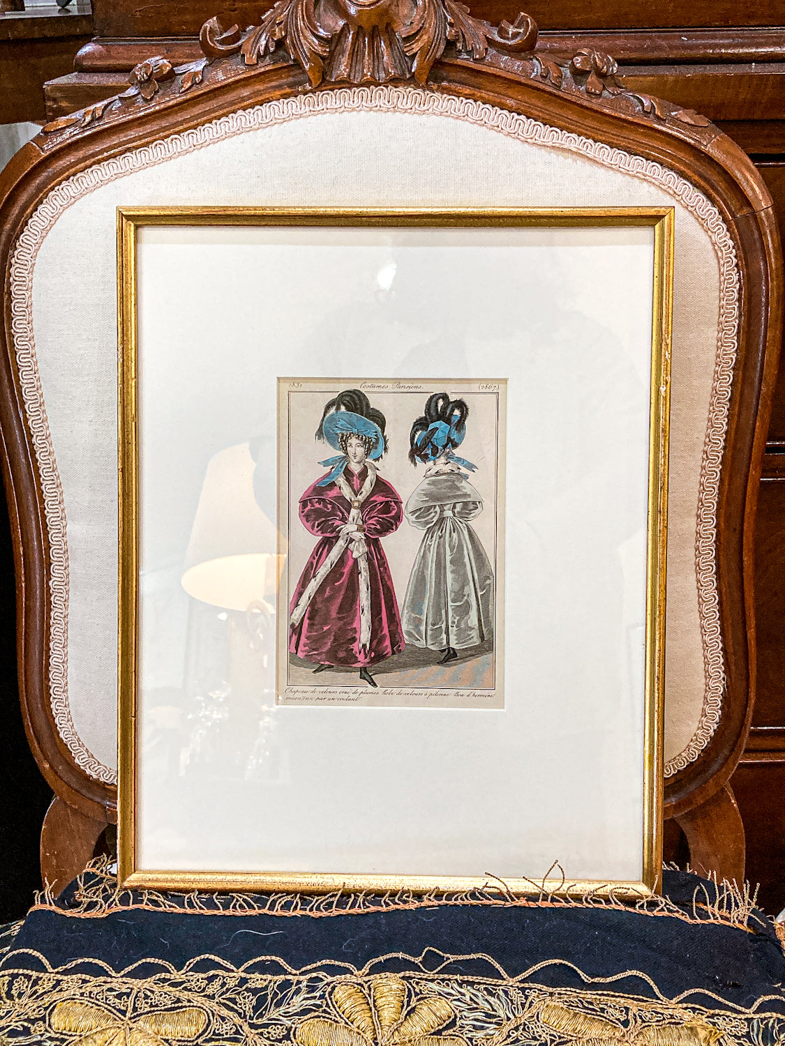 Framed Antique French 19th Century 1831 Parisian Fashion Plate Print