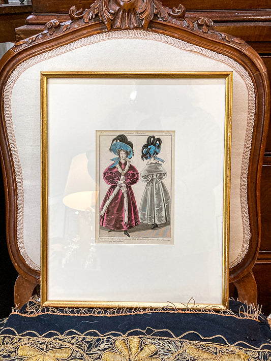 Framed Antique French 19th Century 1831 Parisian Fashion Plate Print
