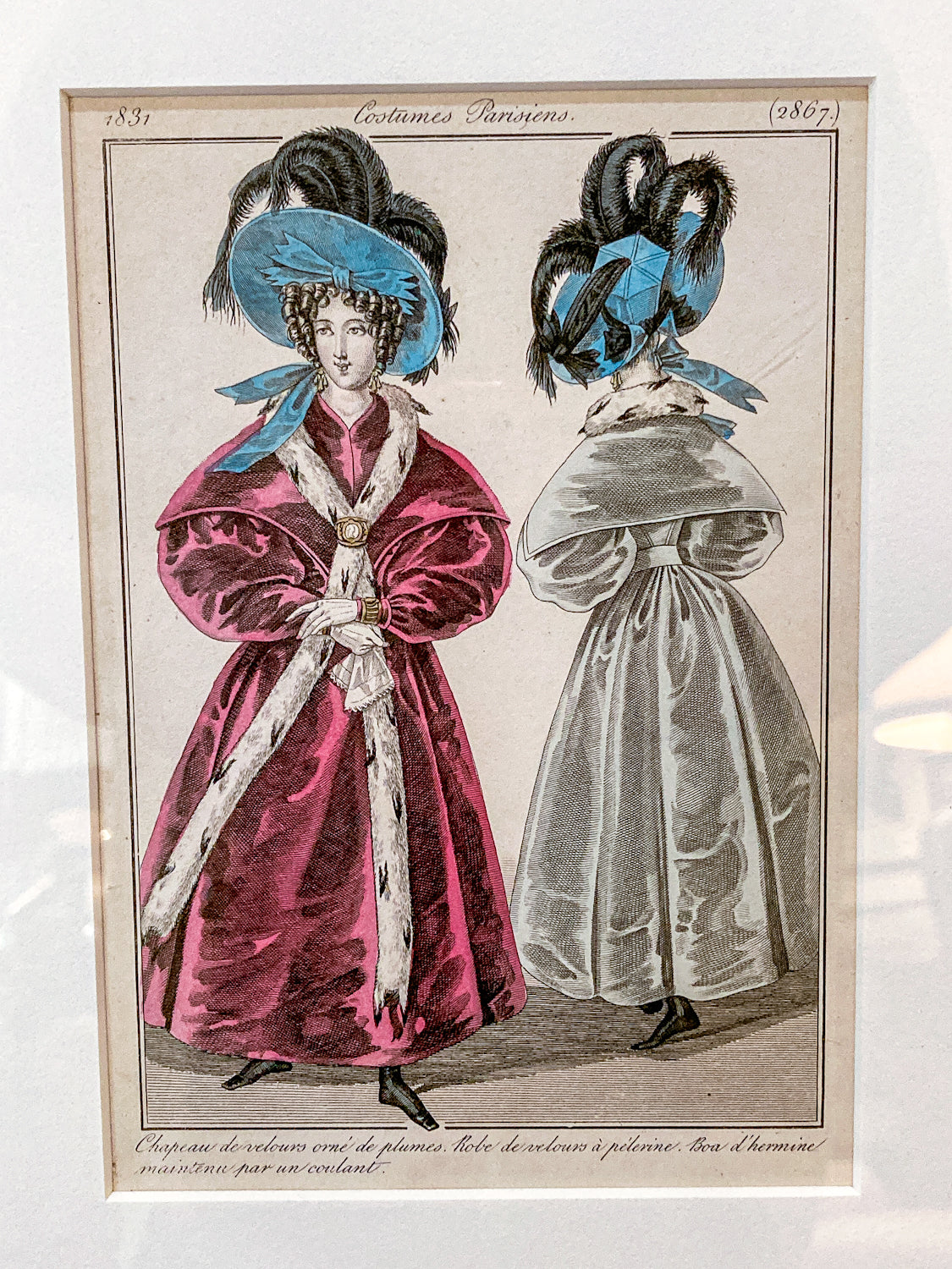 Framed Antique French 19th Century 1831 Parisian Fashion Plate Print
