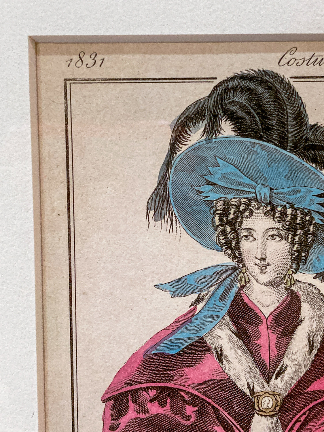 Framed Antique French 19th Century 1831 Parisian Fashion Plate Print