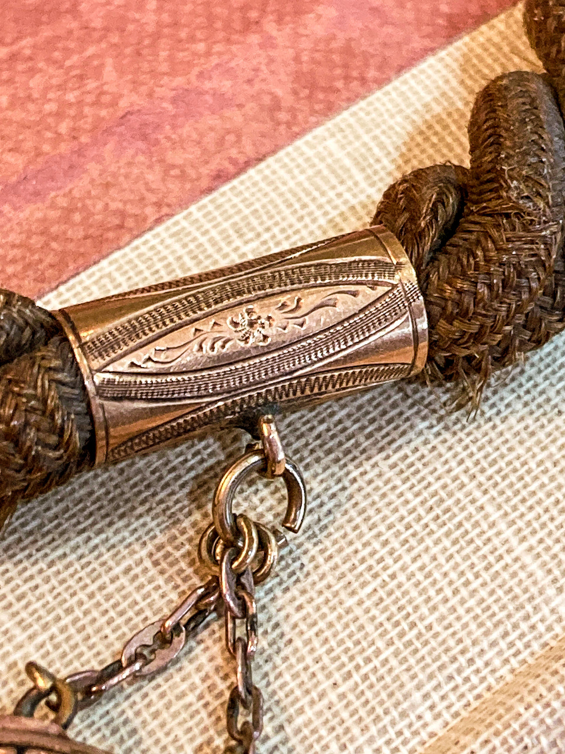 Antique Gold Filled Victorian Hair Braided Mourning Watch Chain Locket