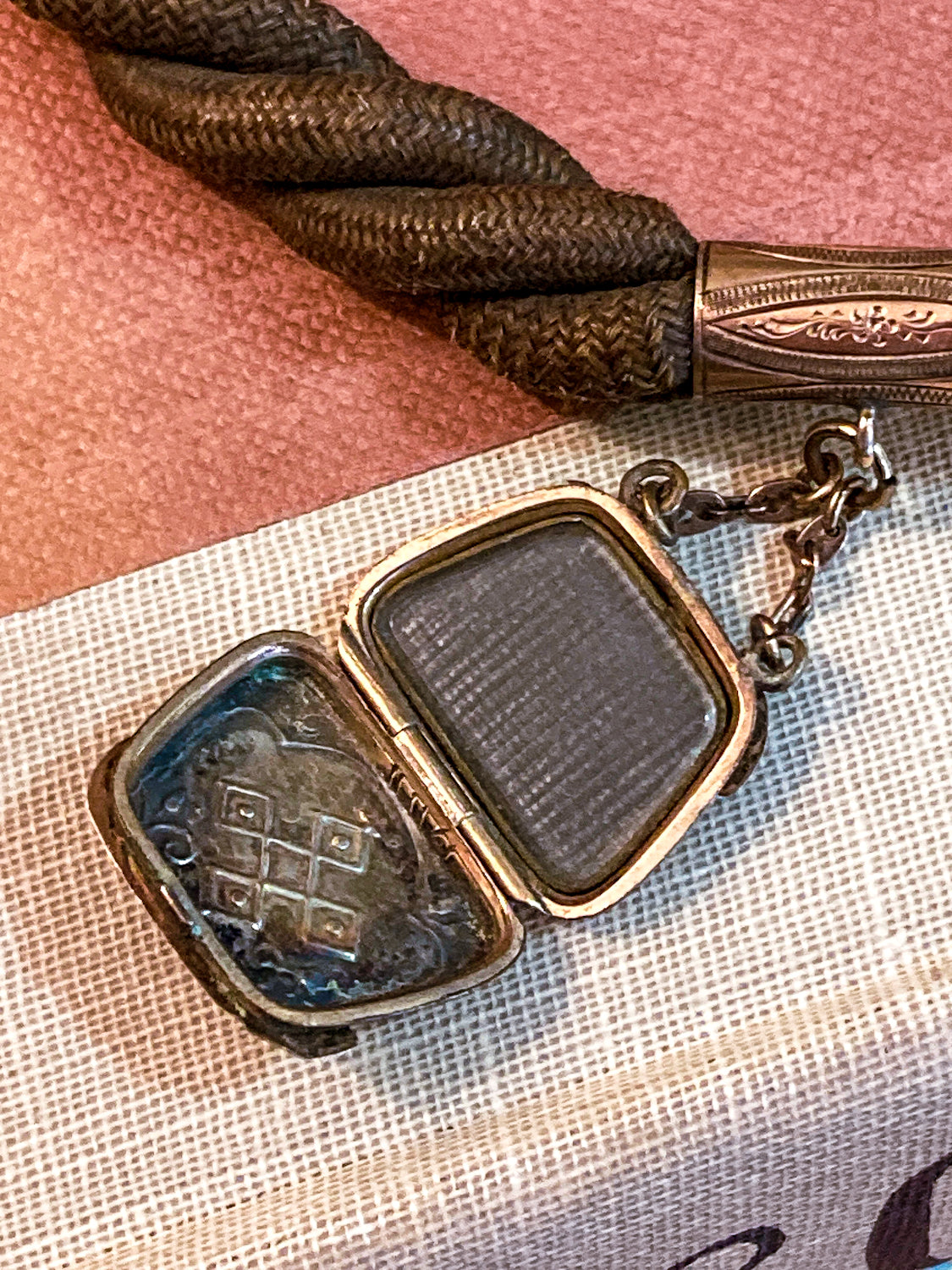 Antique Gold Filled Victorian Hair Braided Mourning Watch Chain Locket