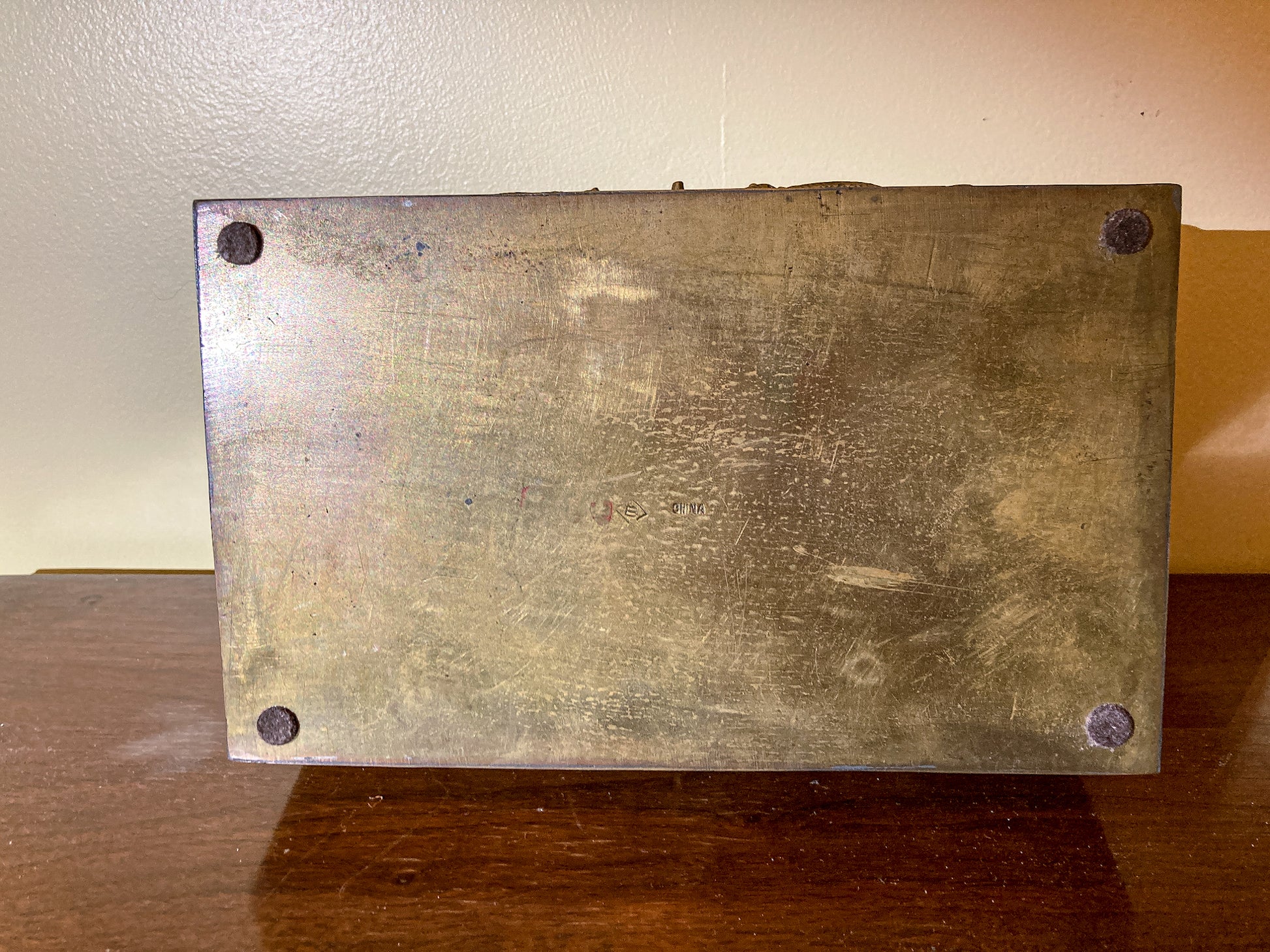 Antique Hand Engraved Sculptural Brass Dragon Wood Lined Cigar Box