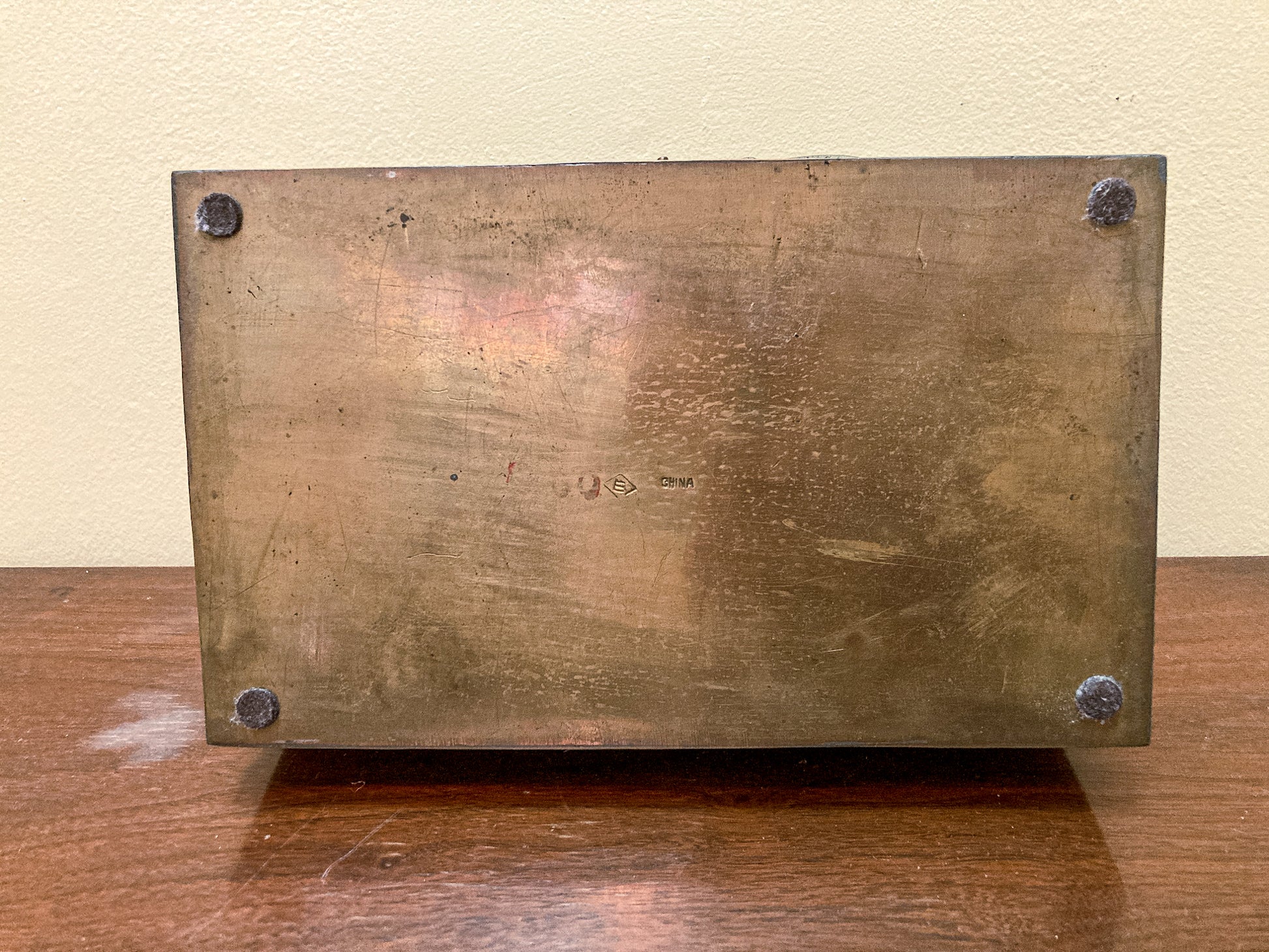 Antique Hand Engraved Sculptural Brass Dragon Wood Lined Cigar Box