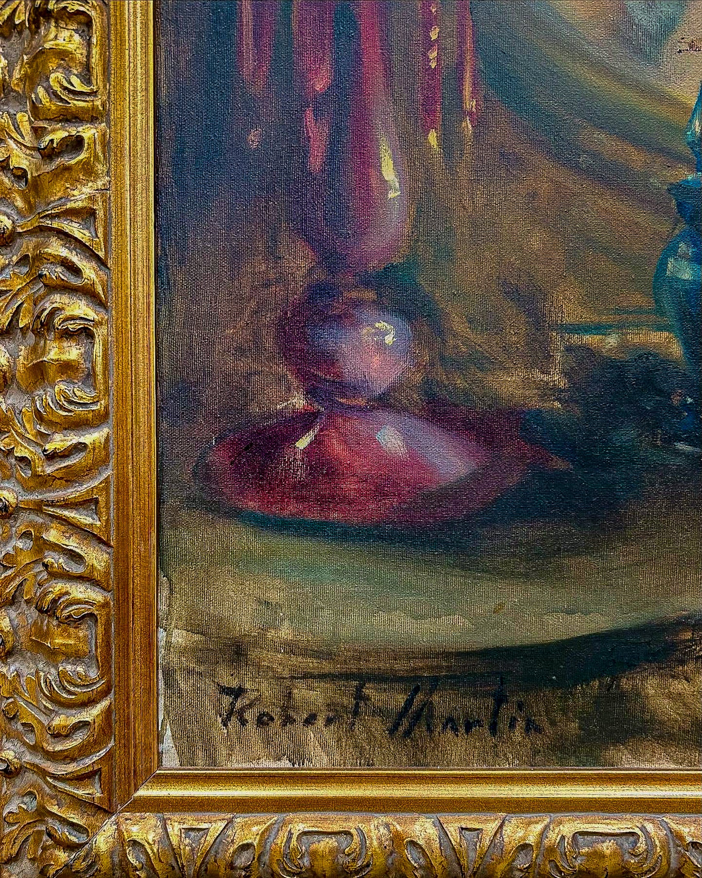 Antique Inspired Woman in Mirror Robert Martin (1918-1998) Framed Oil Canvas Painting