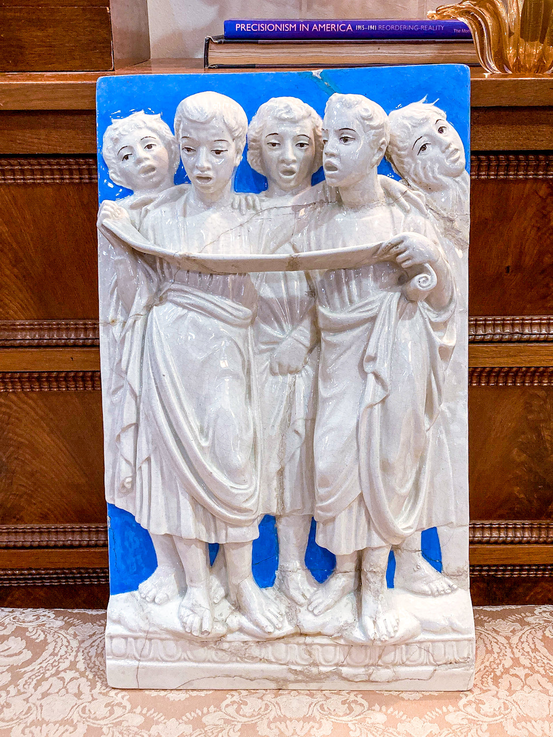 Antique Italian Five Singers Reading Scroll Relief Earthenware Wall Plaque