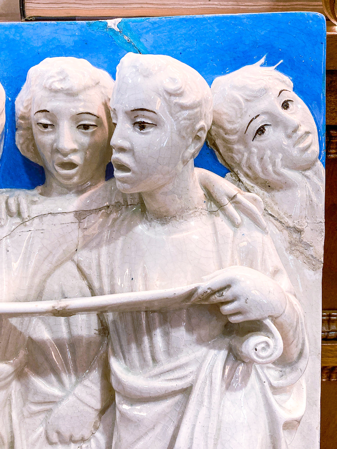Antique Italian Five Singers Reading Scroll Relief Earthenware Wall Plaque