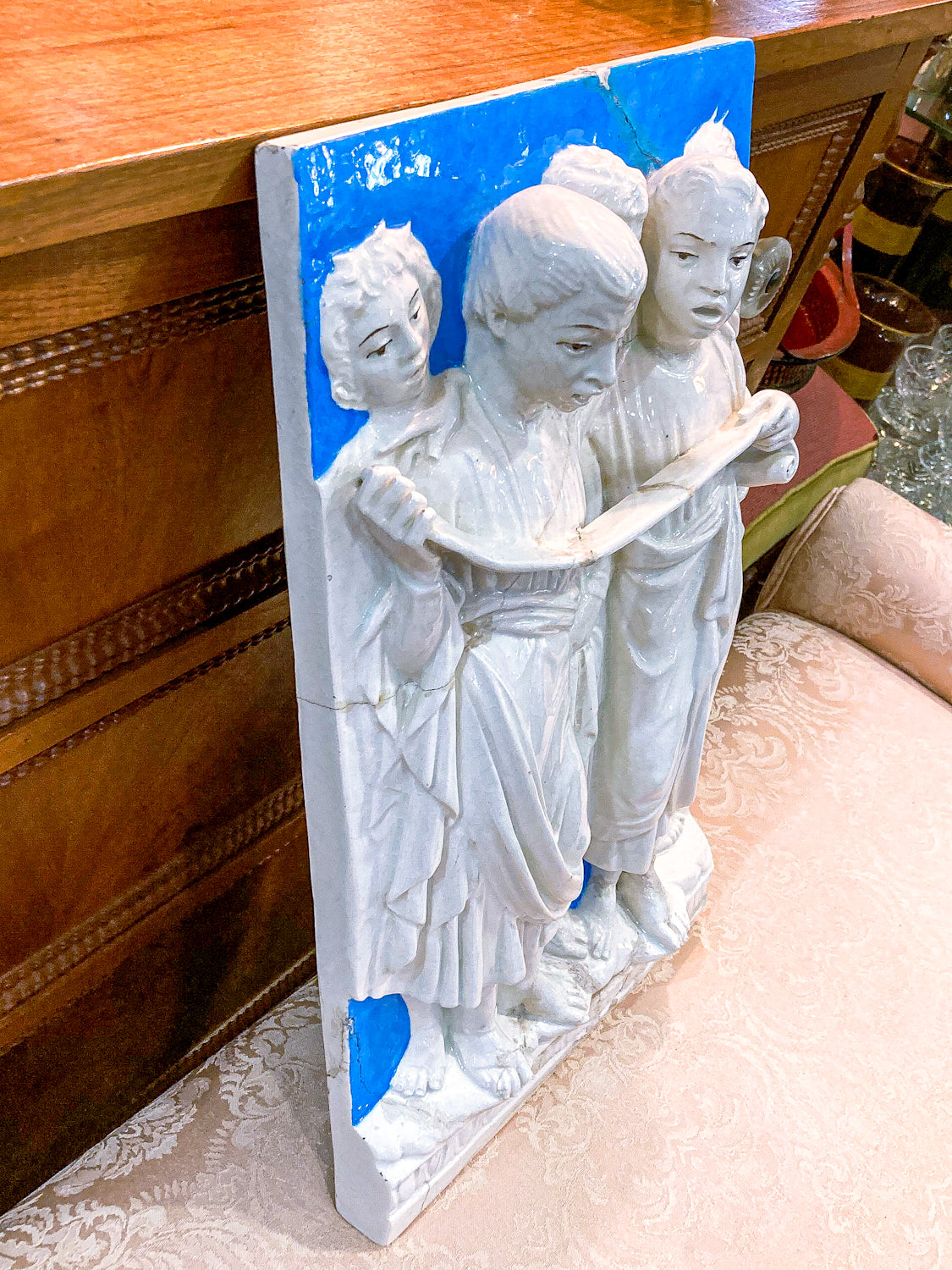 Antique Italian Five Singers Reading Scroll Relief Earthenware Wall Plaque