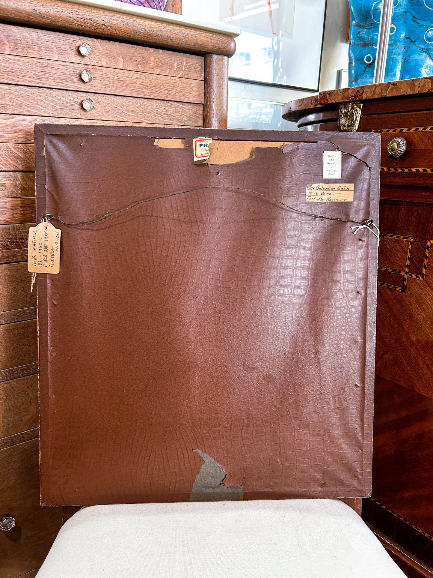 Antique Luigi Kasimir (1881-1967) Vienna Palace Gate Framed Color Etching Print