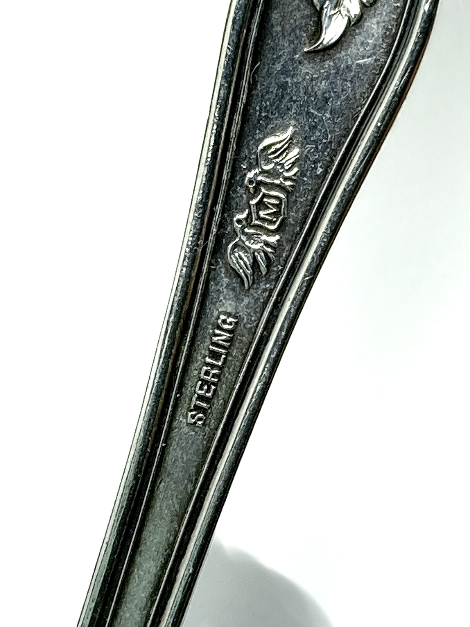 Antique Poppy Flower Pattern Baker Manchester Co Sterling Silver Cold Meat Serving Fork white background hallmarks