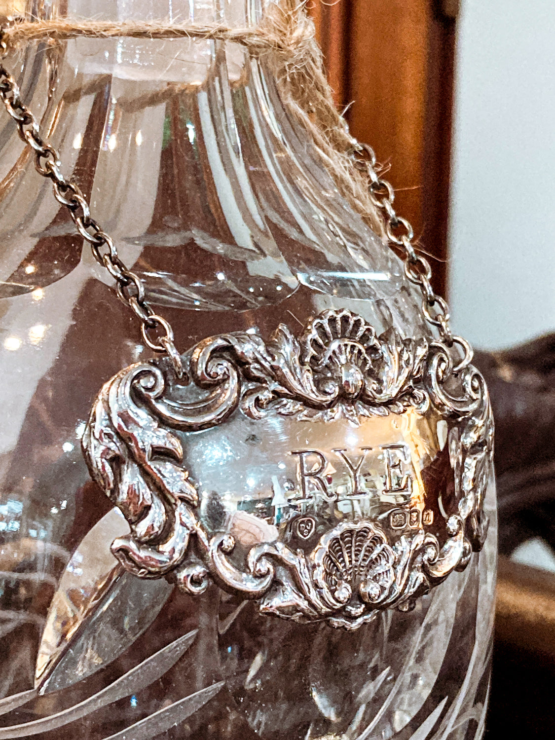 Antique Inspired English Repoussé Sterling Silver Rye Bottle Necklace Bar Tag