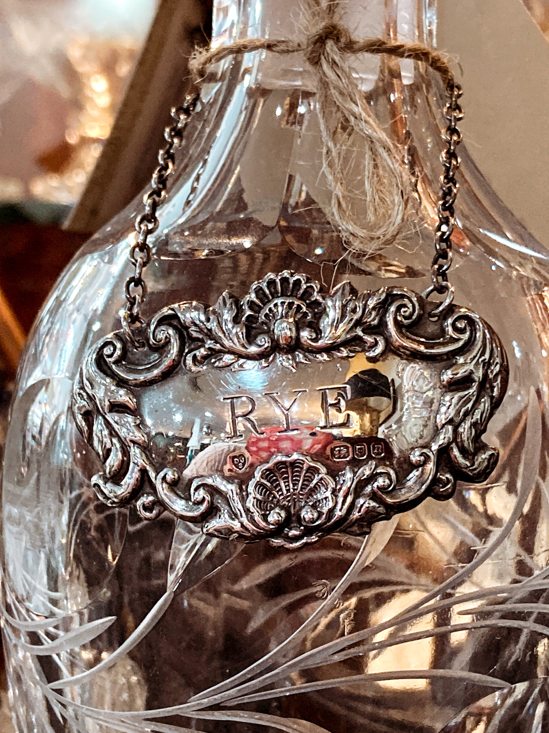 Antique Inspired English Repoussé Sterling Silver Rye Bottle Necklace Bar Tag