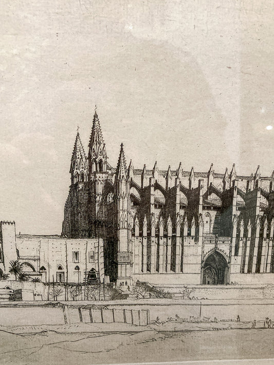 Antique Robert Sargent Austin Palma Cathedral Framed Etching Print