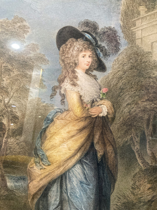 Antique Thomas Gainsborough Framed Aquatint Print of Georgiana Cavendish Duchess of Devonshire