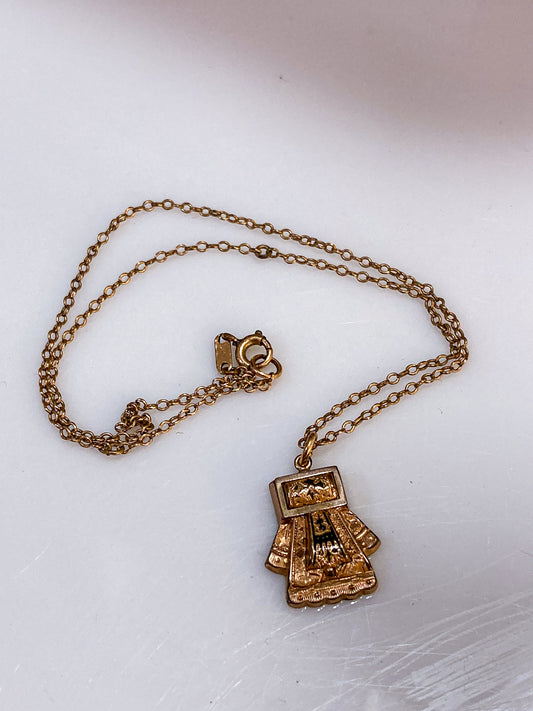 Antique Victorian Gold Filled Engraved Enameled Geometric Pendant Necklace